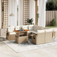 Salon de jardin avec coussins 8 pcs beige résine tressée