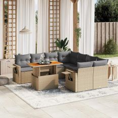 Salon de jardin avec coussins 8 pcs beige résine tressée