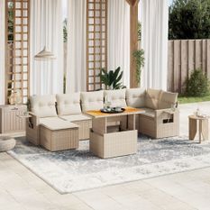 Salon de jardin avec coussins 8 pcs beige résine tressée