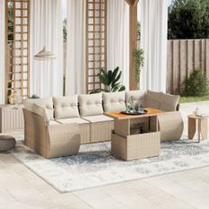 Salon de jardin avec coussins 8 pcs beige résine tressée