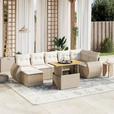 Salon de jardin avec coussins 8 pcs beige résine tressée