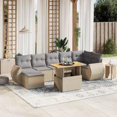 Salon de jardin avec coussins 8 pcs beige résine tressée