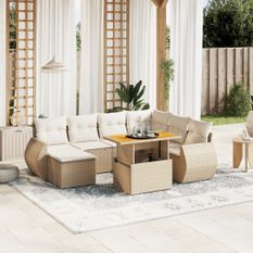 Salon de jardin avec coussins 8 pcs beige résine tressée