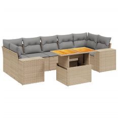 Salon de jardin avec coussins 8 pcs beige résine tressée