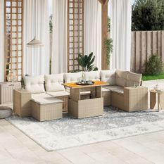 Salon de jardin avec coussins 8 pcs beige résine tressée