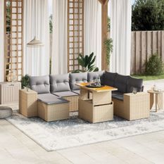 Salon de jardin avec coussins 8 pcs beige résine tressée