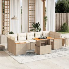 Salon de jardin avec coussins 8 pcs beige résine tressée