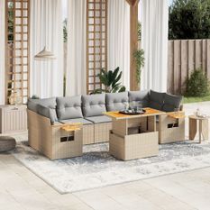 Salon de jardin avec coussins 8 pcs beige résine tressée