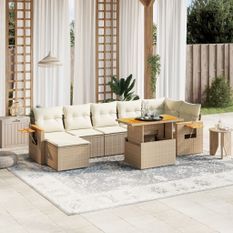 Salon de jardin avec coussins 8 pcs beige résine tressée