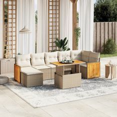 Salon de jardin avec coussins 8 pcs beige résine tressée