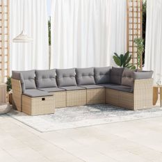 Salon de jardin avec coussins 8 pcs beige résine tressée