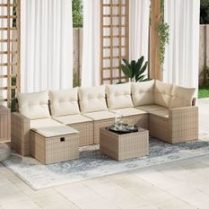 Salon de jardin avec coussins 8 pcs beige résine tressée