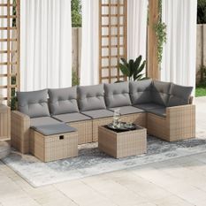 Salon de jardin avec coussins 8 pcs beige résine tressée