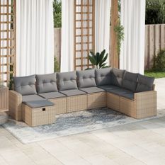 Salon de jardin avec coussins 8 pcs beige résine tressée