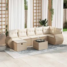 Salon de jardin avec coussins 8 pcs beige résine tressée