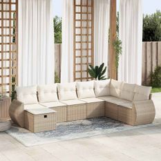 Salon de jardin avec coussins 8 pcs beige résine tressée