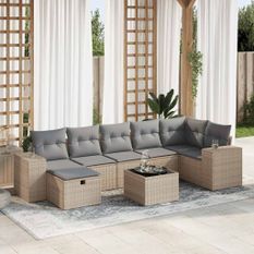 Salon de jardin avec coussins 8 pcs beige résine tressée