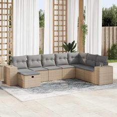 Salon de jardin avec coussins 8 pcs beige résine tressée