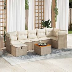 Salon de jardin avec coussins 8 pcs beige résine tressée