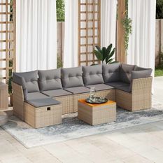 Salon de jardin avec coussins 8 pcs beige résine tressée