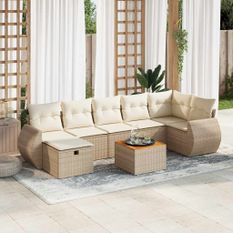 Salon de jardin avec coussins 8 pcs beige résine tressée