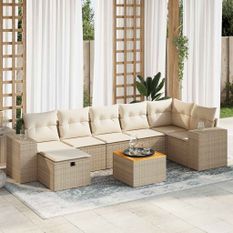 Salon de jardin avec coussins 8 pcs beige résine tressée