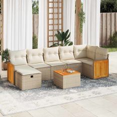 Salon de jardin avec coussins 8 pcs beige résine tressée