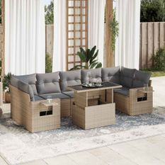 Salon de jardin avec coussins 8 pcs beige résine tressée