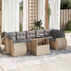 Salon de jardin avec coussins 8 pcs beige résine tressée