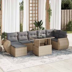 Salon de jardin avec coussins 8 pcs beige résine tressée