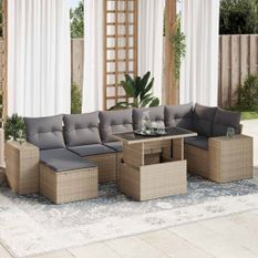 Salon de jardin avec coussins 8 pcs beige résine tressée