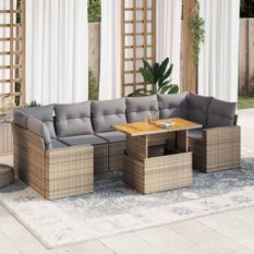 Salon de jardin avec coussins 8 pcs beige résine tressée