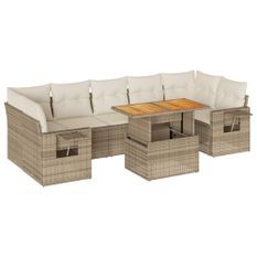 Salon de jardin avec coussins 8 pcs beige résine tressée