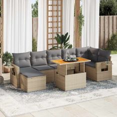 Salon de jardin avec coussins 8 pcs beige résine tressée