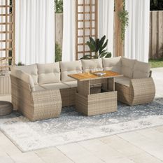 Salon de jardin avec coussins 8 pcs beige résine tressée