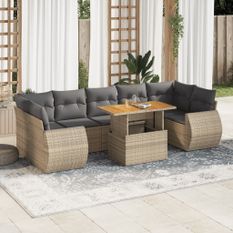 Salon de jardin avec coussins 8 pcs beige résine tressée