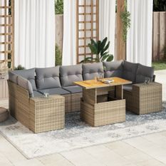 Salon de jardin avec coussins 8 pcs beige résine tressée