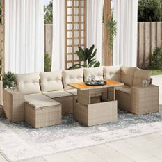 Salon de jardin avec coussins 8 pcs beige résine tressée