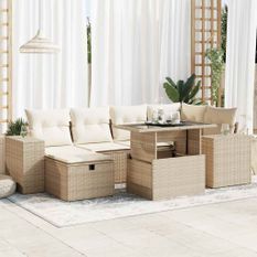 Salon de jardin avec coussins 8 pcs beige résine tressée