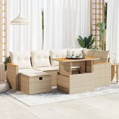 Salon de jardin avec coussins 8 pcs beige résine tressée