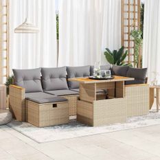 Salon de jardin avec coussins 8 pcs beige résine tressée