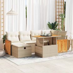 Salon de jardin avec coussins 8 pcs beige résine tressée