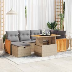 Salon de jardin avec coussins 8 pcs beige résine tressée