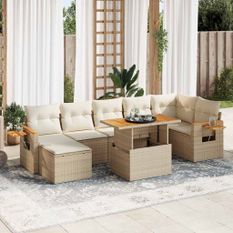 Salon de jardin avec coussins 8 pcs beige résine tressée acacia