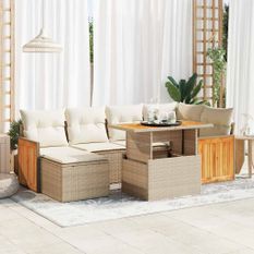 Salon de jardin avec coussins 8 pcs beige résine tressée acacia