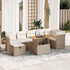 Salon de jardin avec coussins 8 pcs beige résine tressée acacia