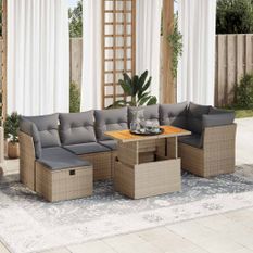 Salon de jardin avec coussins 8 pcs beige résine tressée acacia