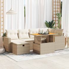 Salon de jardin avec coussins 8 pcs beige résine tressée acacia