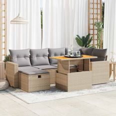 Salon de jardin avec coussins 8 pcs beige résine tressée acacia