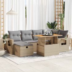 Salon de jardin avec coussins 8 pcs beige résine tressée acacia